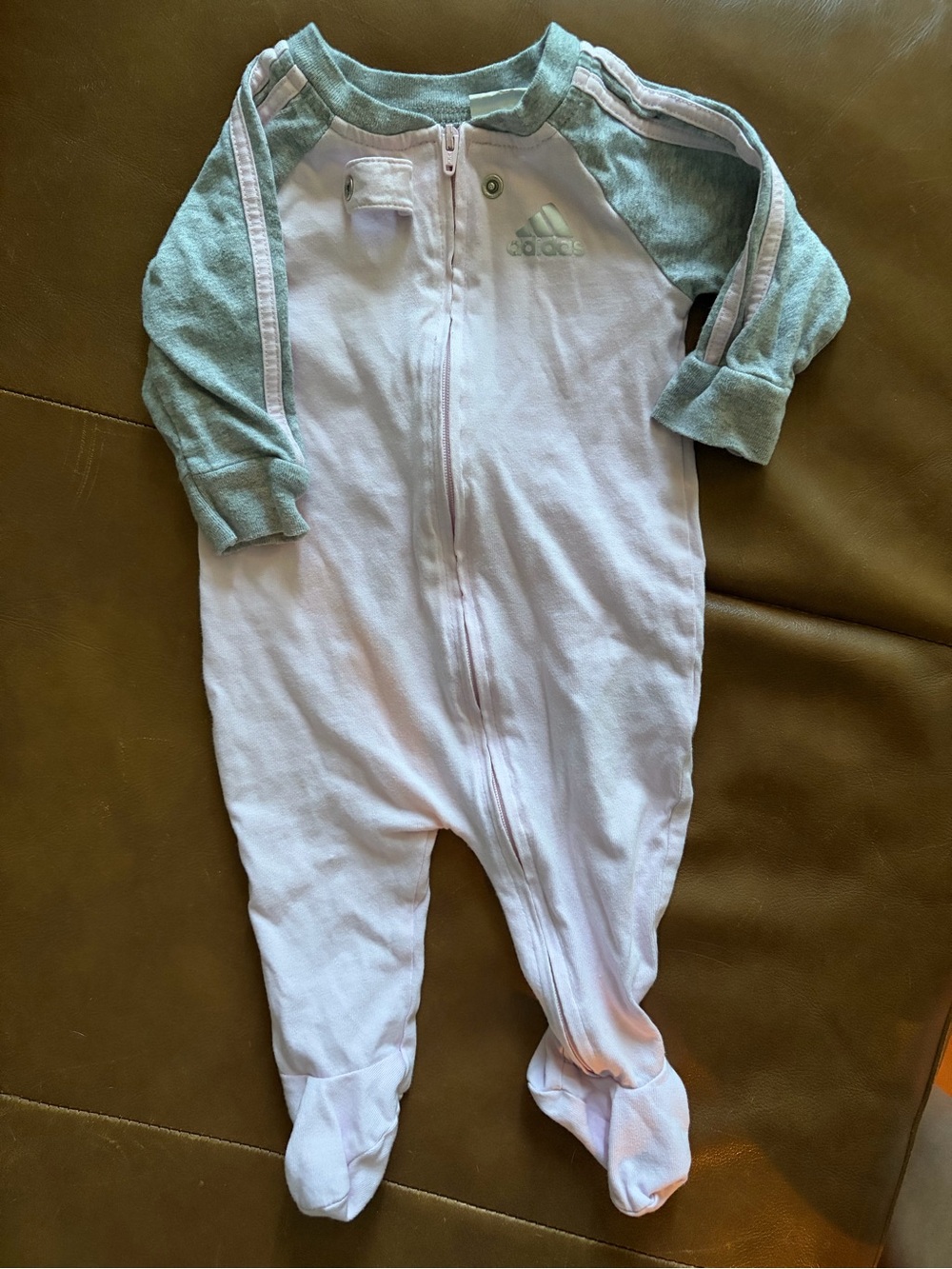 adidas Pink and Mint Green Zip Front Baby Footed One-Piece